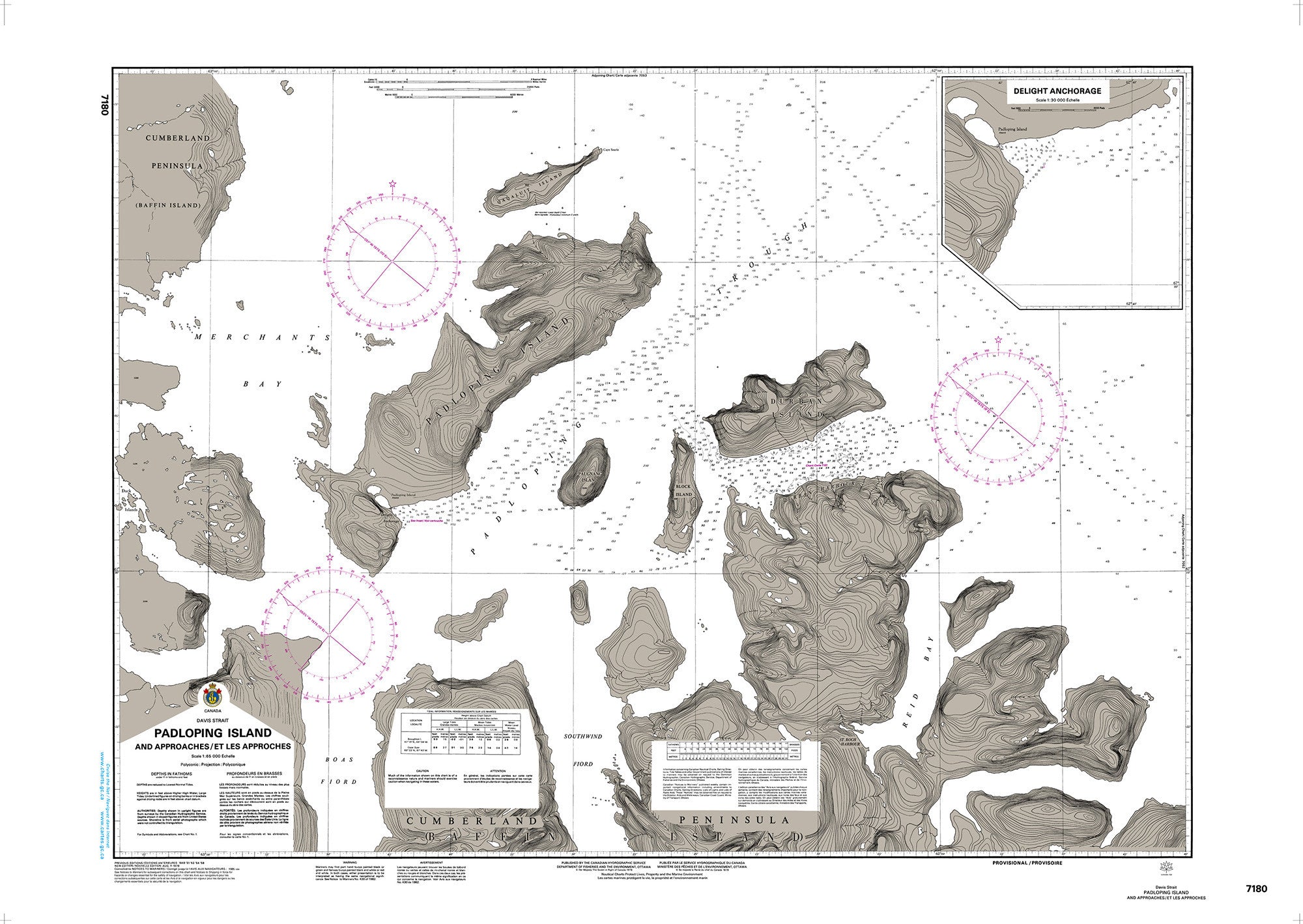 Canadian Hydrographic Service Nautical Chart CHS7180: Padloping Island and Approaches/ et les Approches
