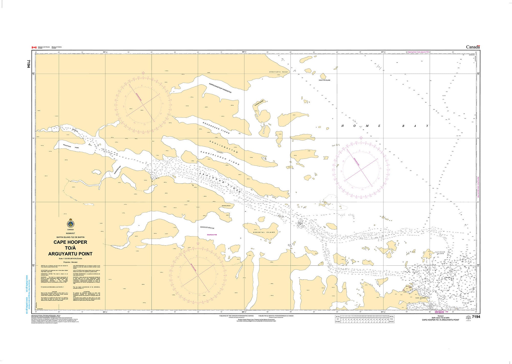 Canadian Hydrographic Service Nautical Chart CHS7194: Cape Hooper To Arguyartu Point Including Ekalugad Fiord