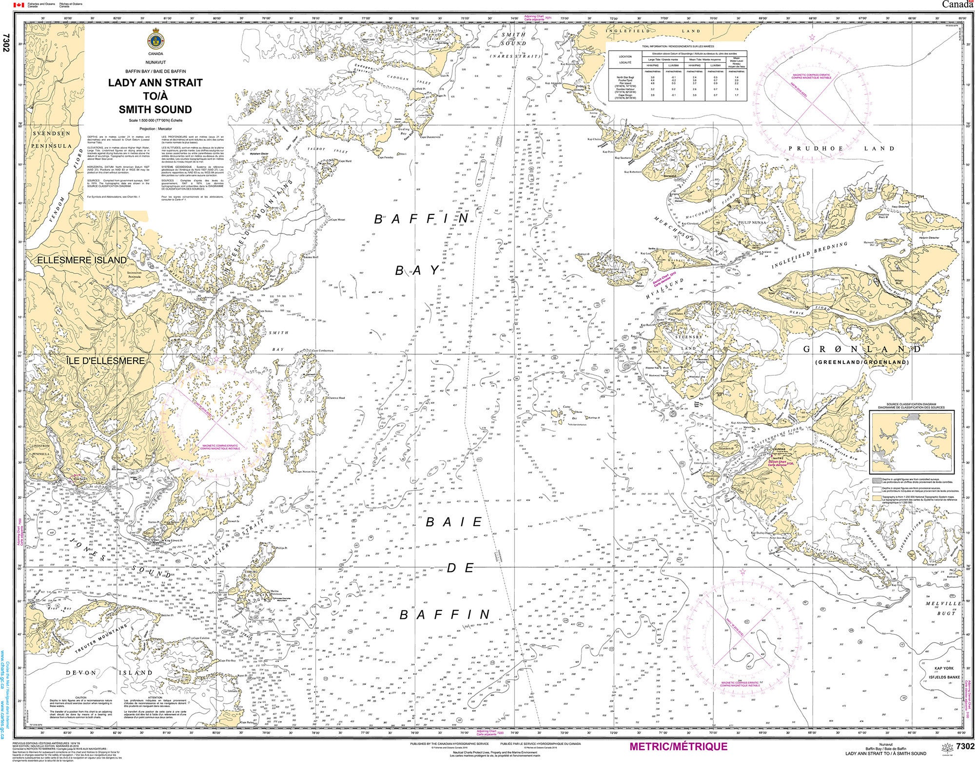 Canadian Hydrographic Service Nautical Chart CHS7302: Lady Ann Strait to Smith Sound