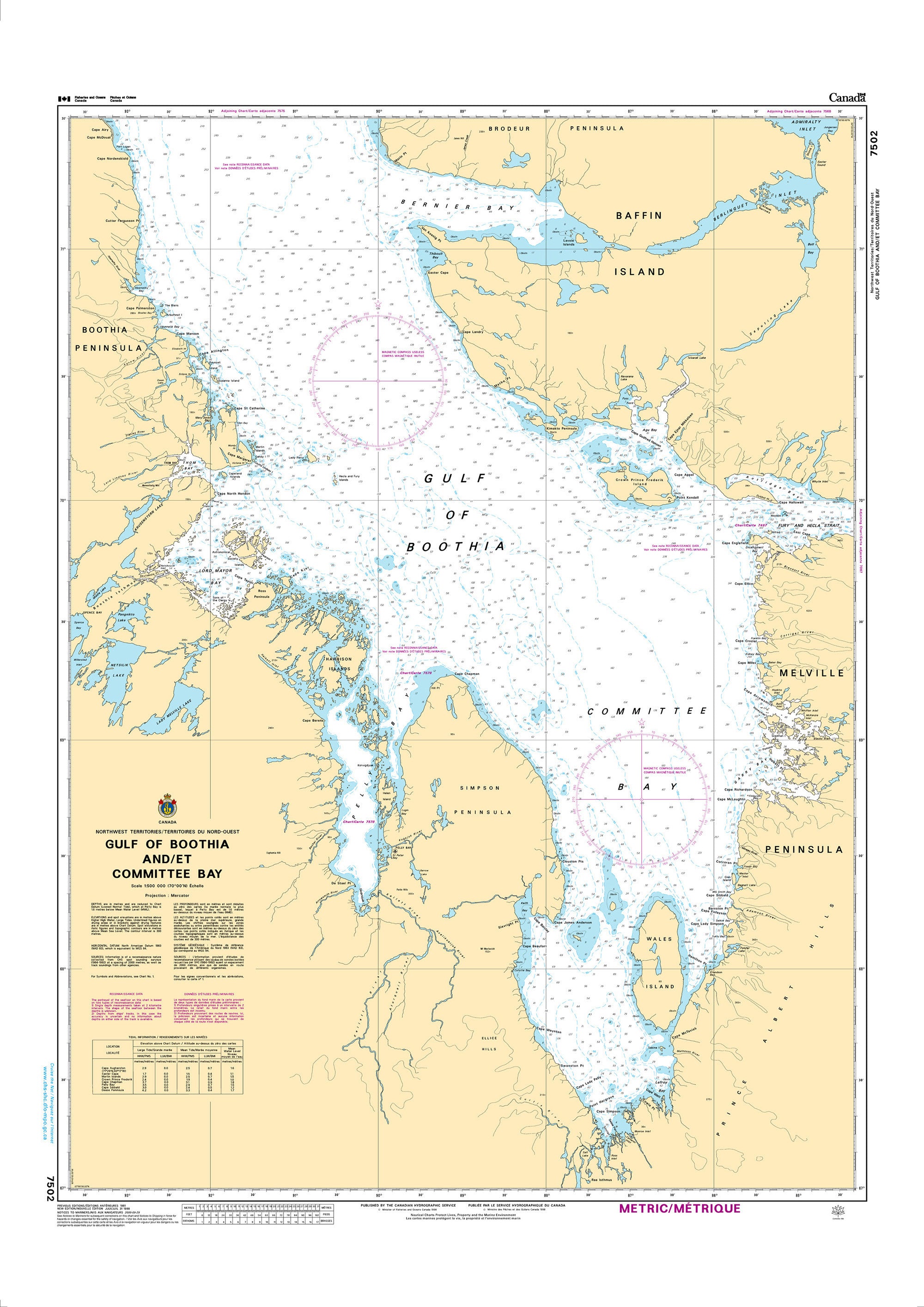Canadian Hydrographic Service Nautical Chart CHS7502: Gulf of Boothia and/et Committee Bay