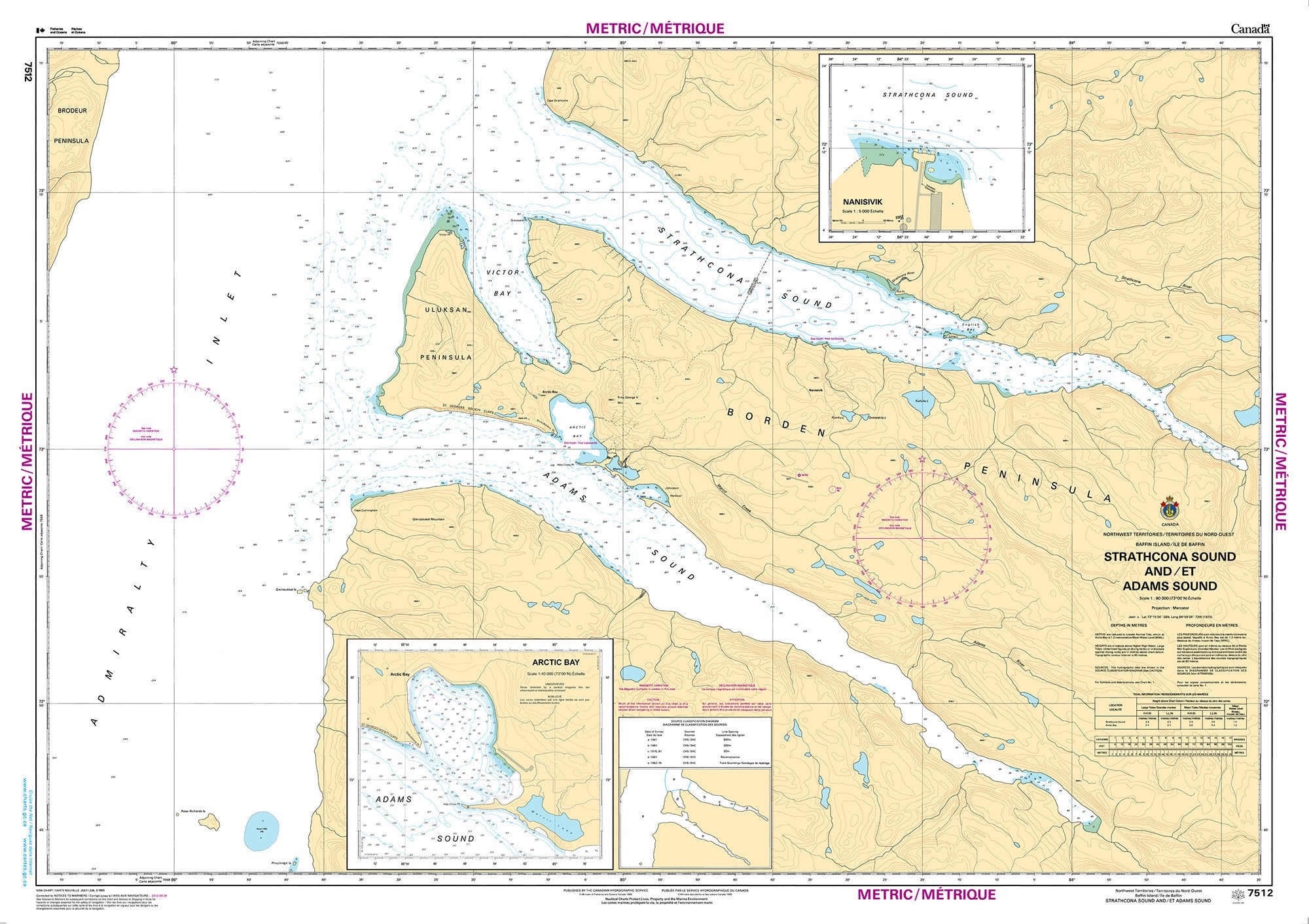 Canadian Hydrographic Service Nautical Chart CHS7512: Strathcona Sound and/et Adams Sound