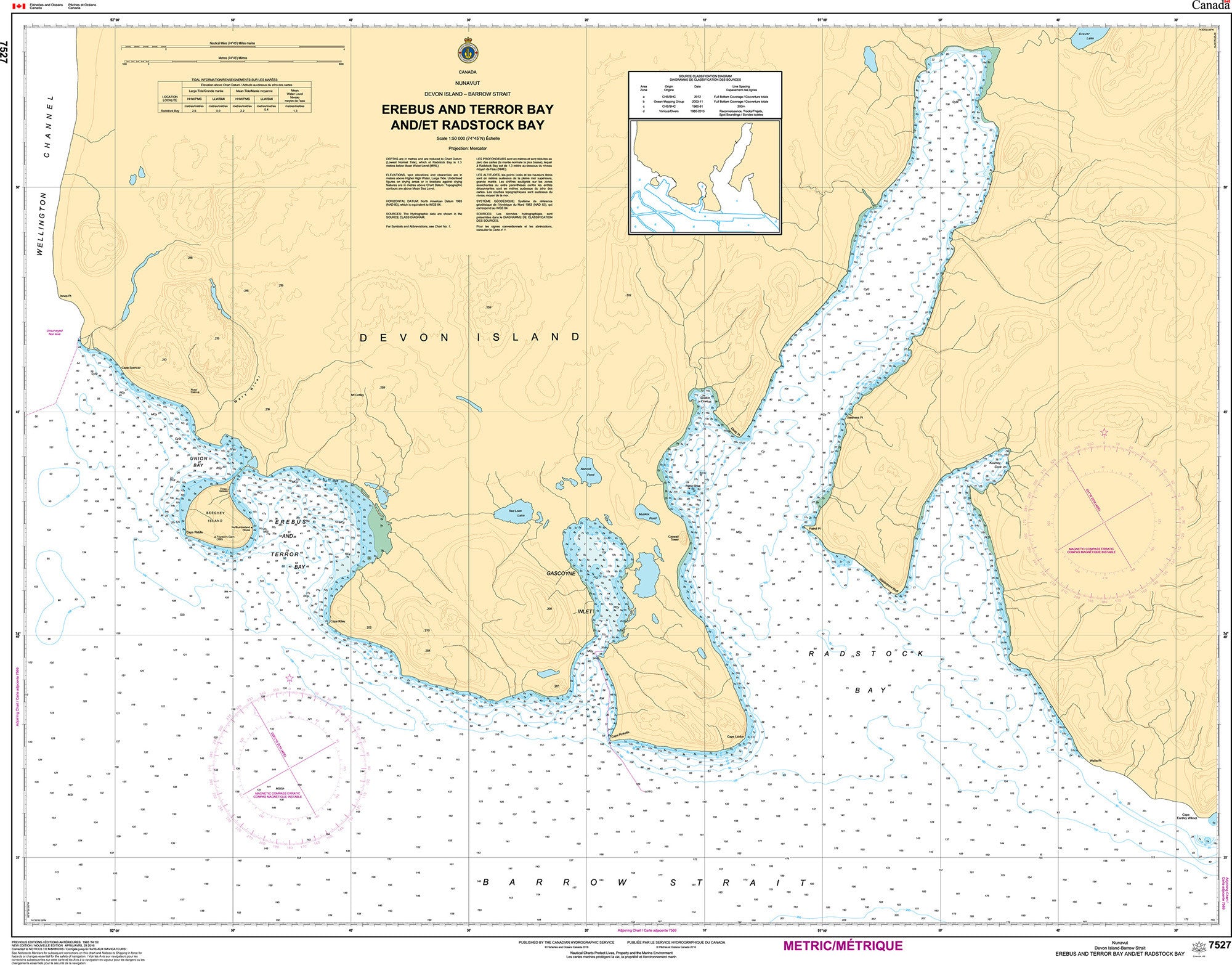 Canadian Hydrographic Service Nautical Chart CHS7527: Erebus Bay and/et Radstock Bay