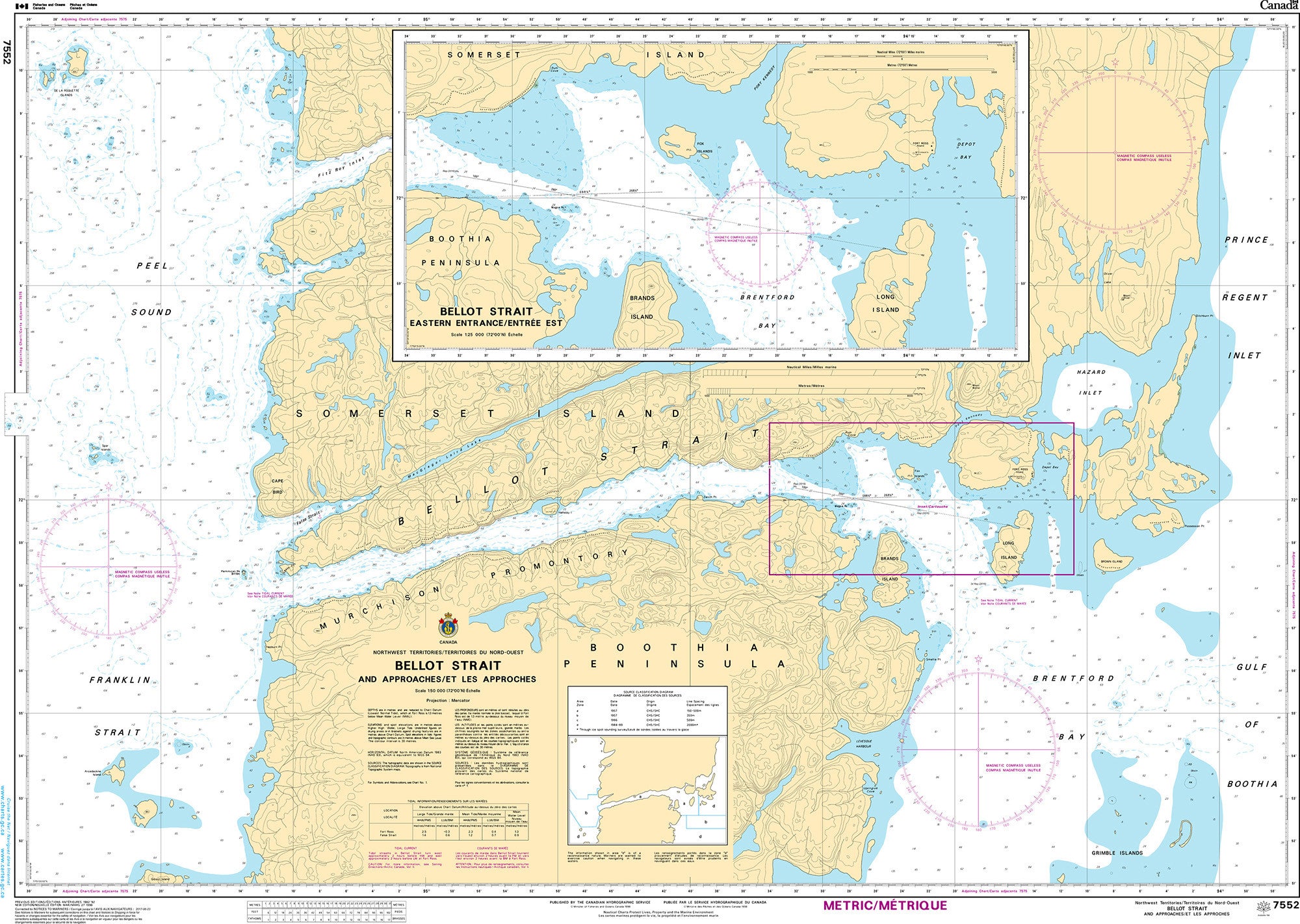 Canadian Hydrographic Service Nautical Chart CHS7552: Bellot Strait and Approaches/et Les Approches