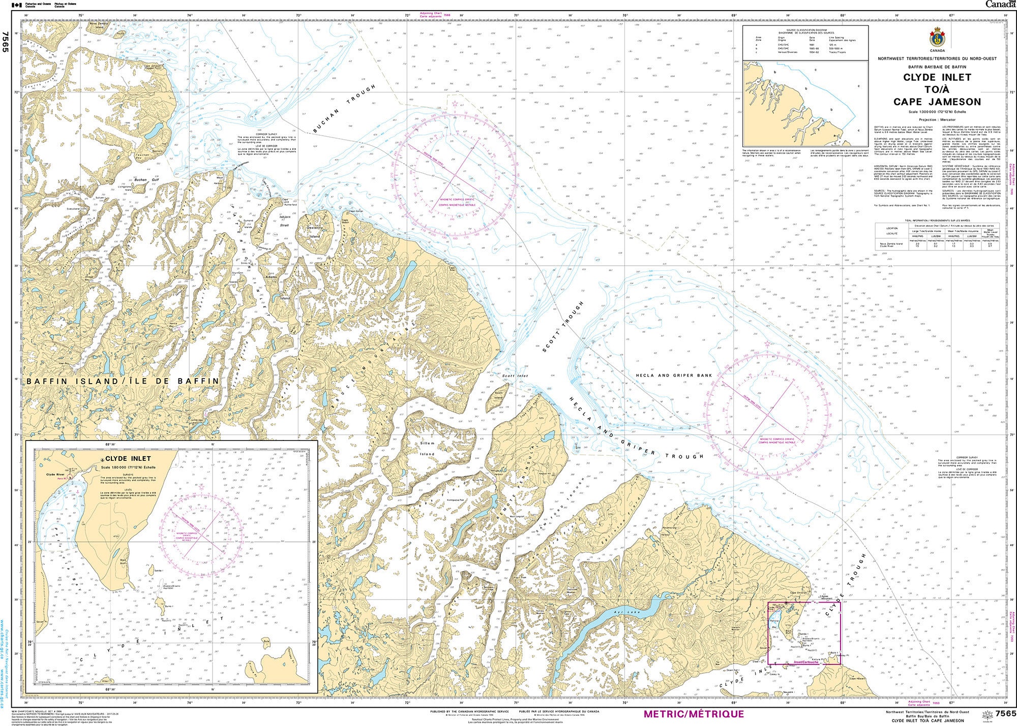 Canadian Hydrographic Service Nautical Chart CHS7565: Clyde Inlet to/à Cape Jameson