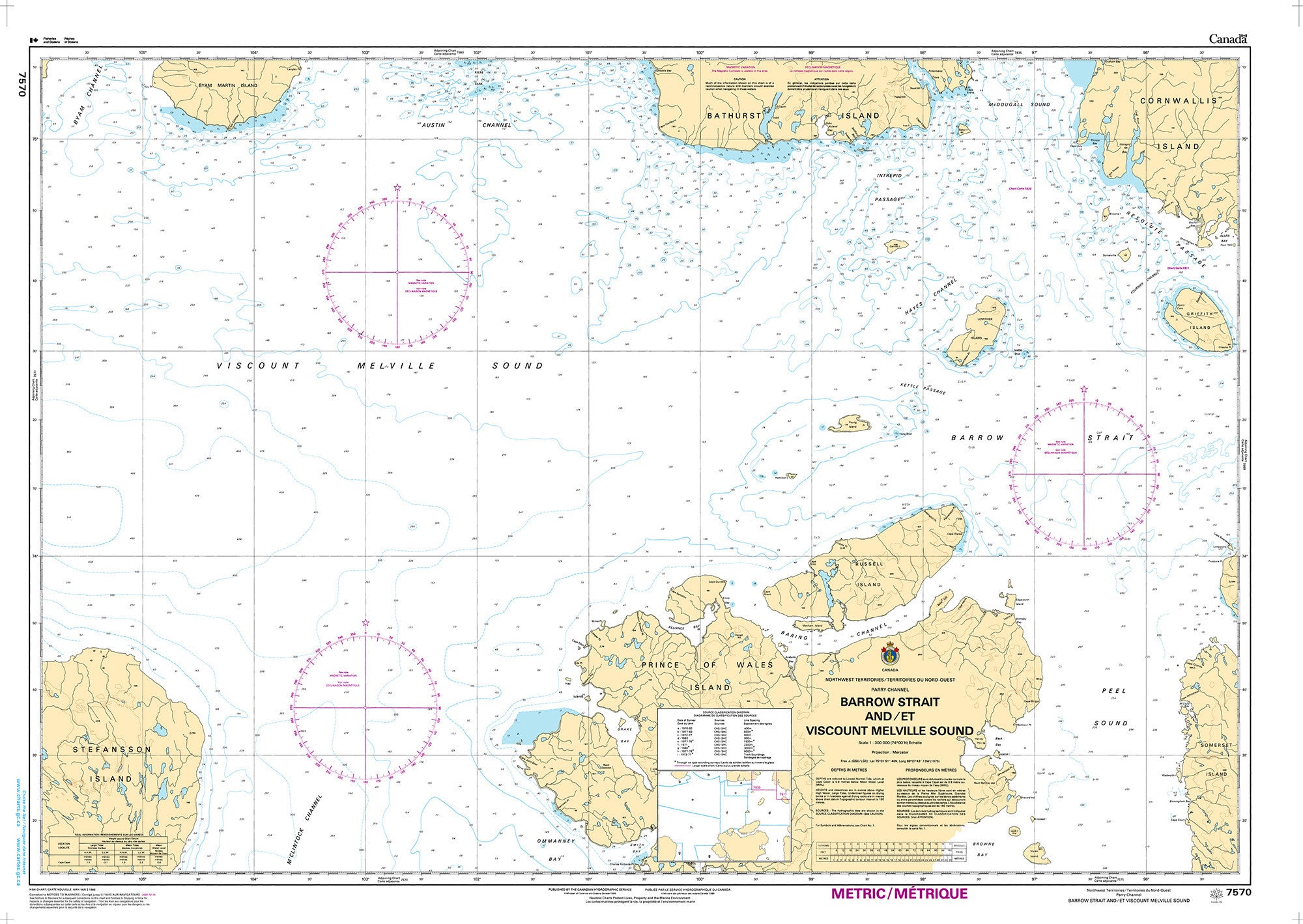 Canadian Hydrographic Service Nautical Chart CHS7570: Barrow Strait and/et Viscount Melville Sound