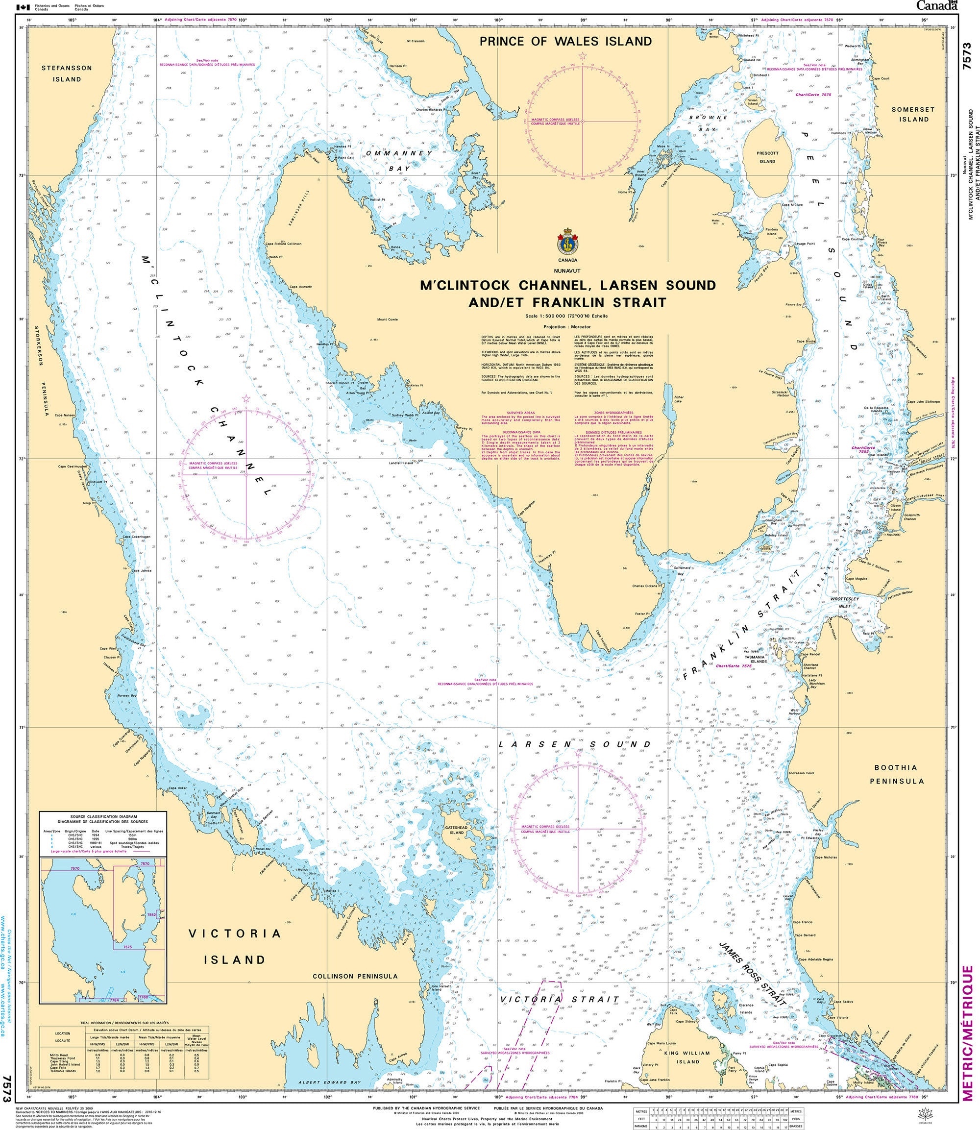 Canadian Hydrographic Service Nautical Chart CHS7573: M'Clintock Channel, Larsen Sound and/et Franklin Strait