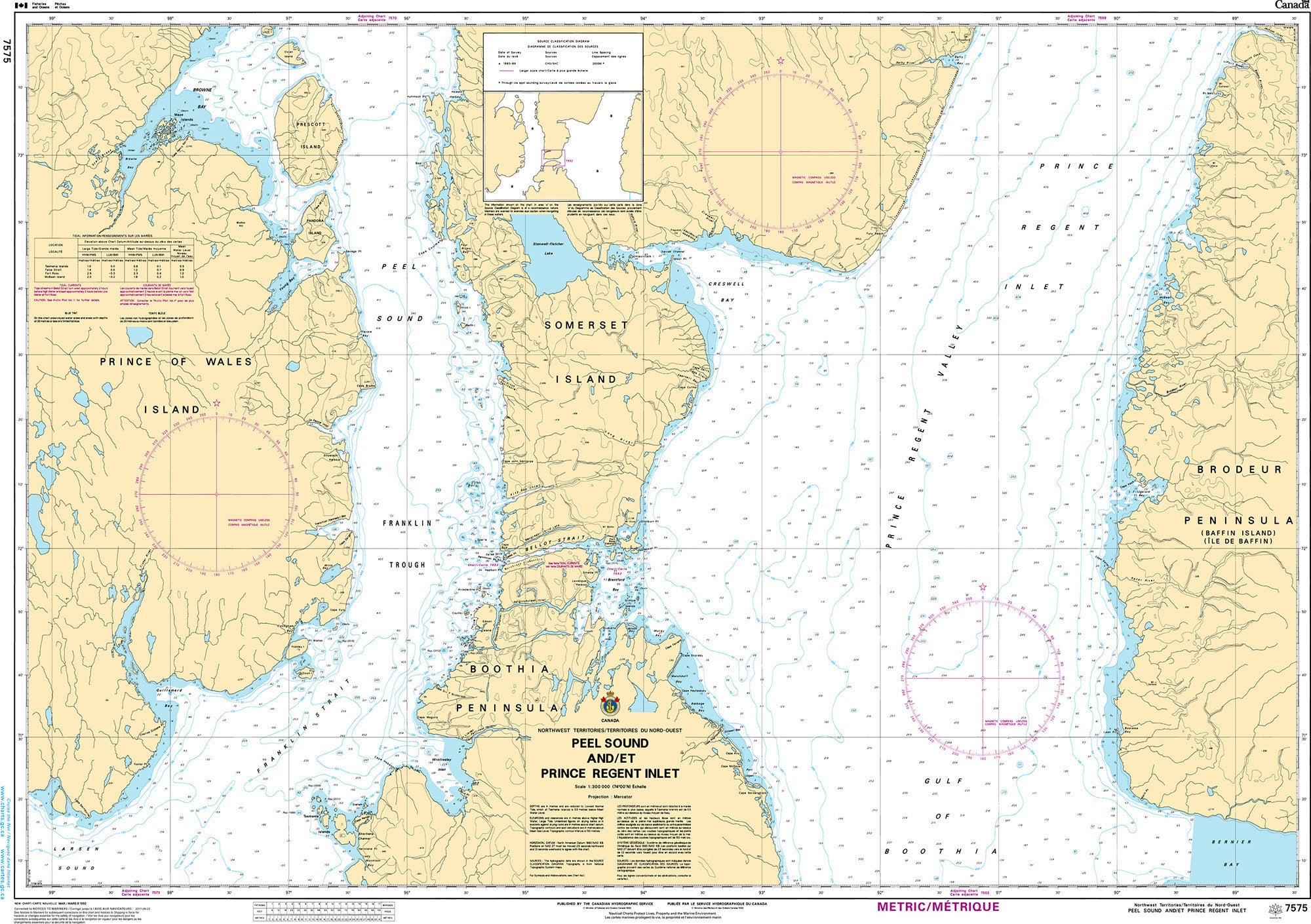 Canadian Hydrographic Service Nautical Chart CHS7575: Peel Sound and/et Prince Regent Inlet