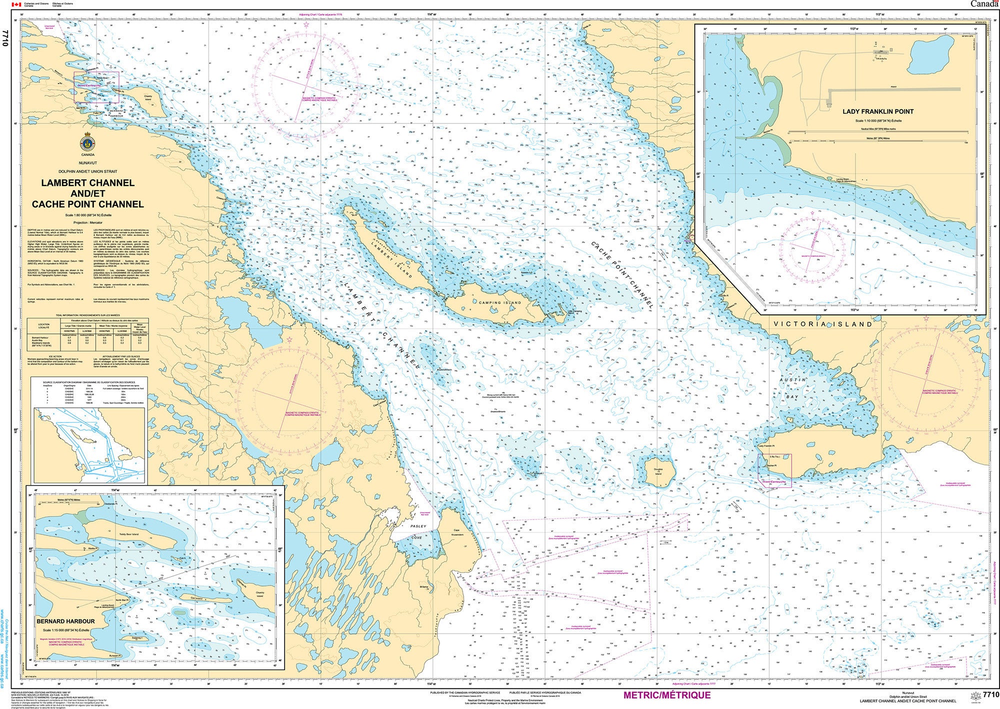 Canadian Hydrographic Service Nautical Chart CHS7710: Lambert Channel and/et Cache Point Channel