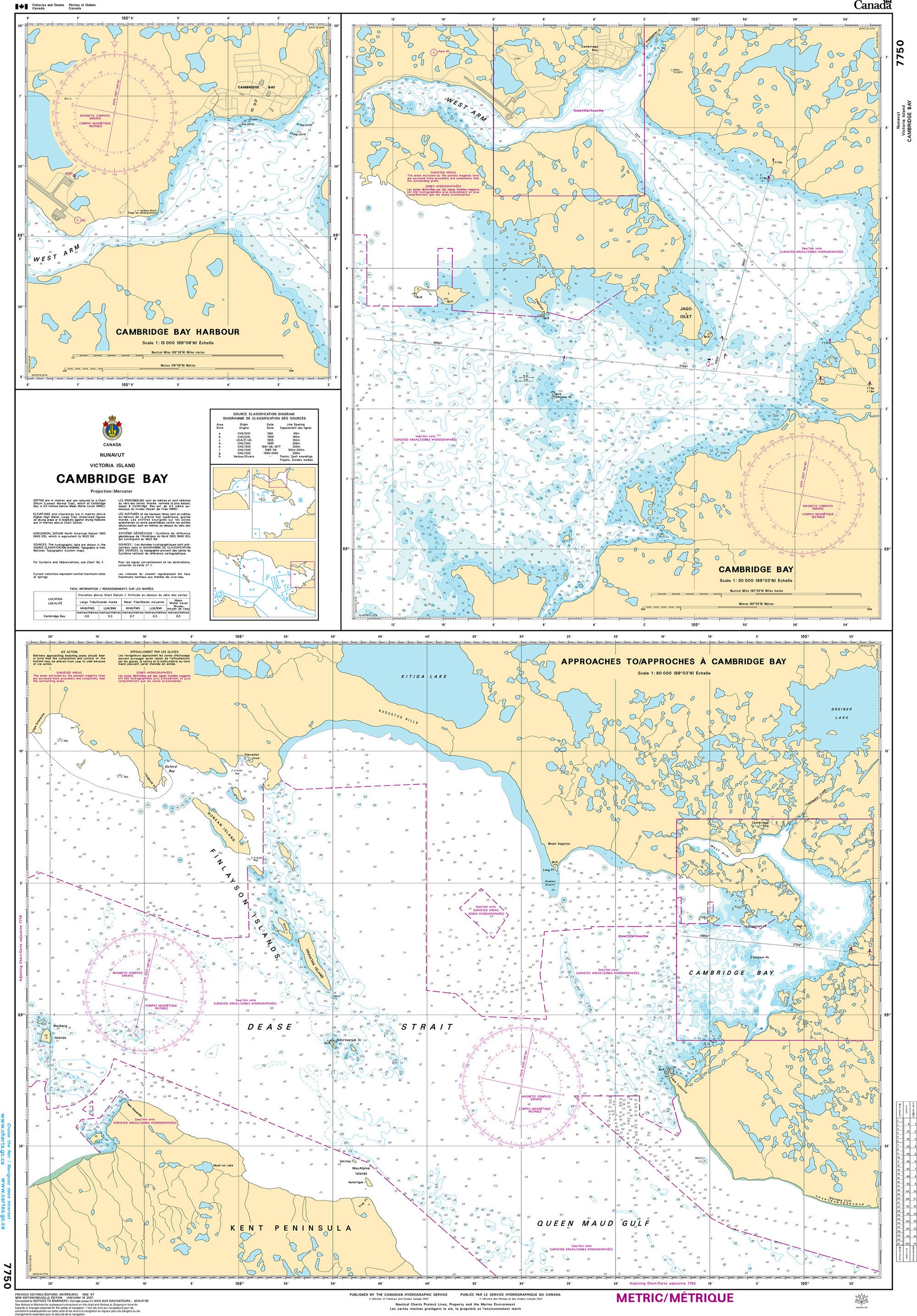 Canadian Hydrographic Service Nautical Chart CHS7750: Approaches to/Approches à Cambridge Bay