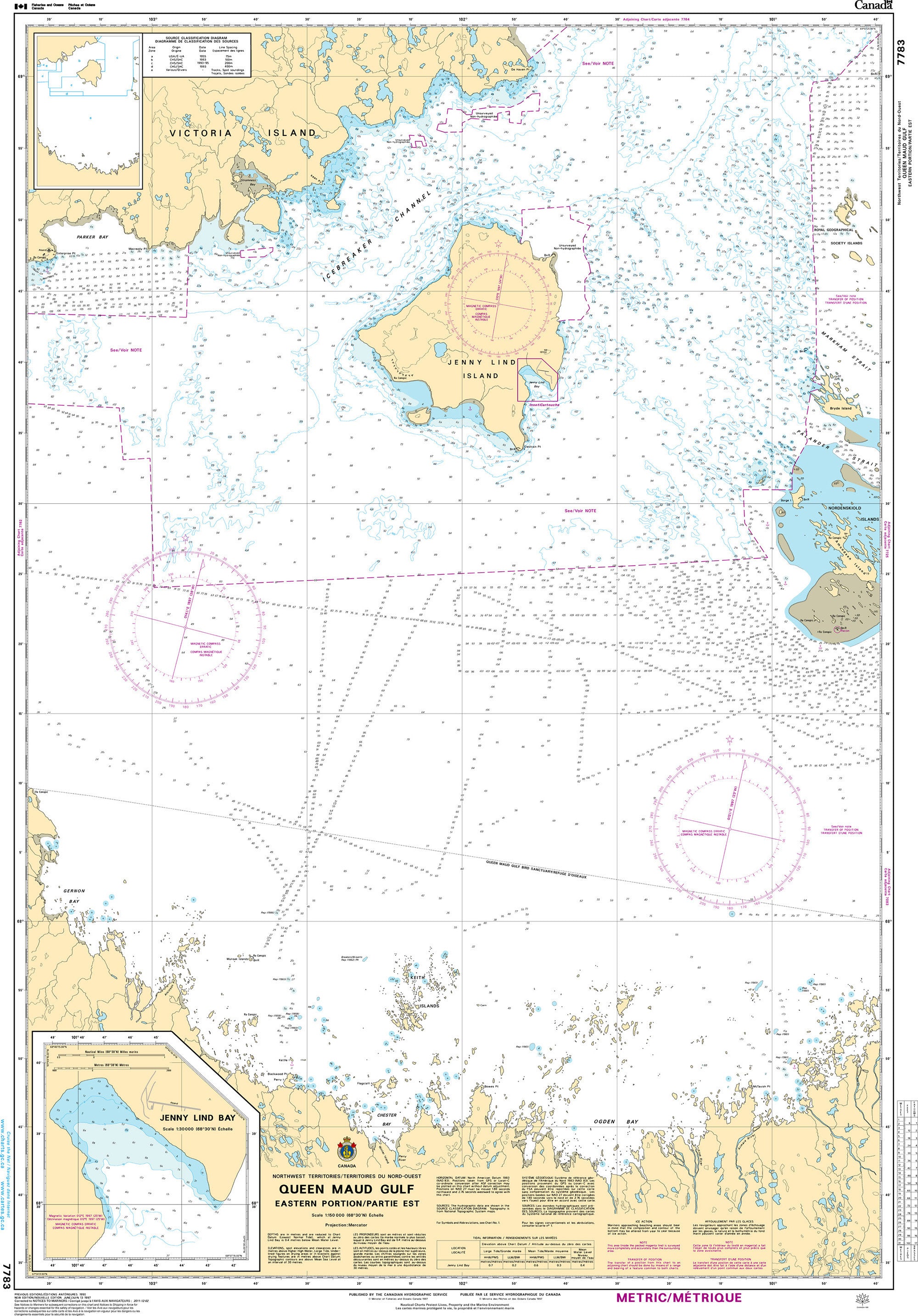 Canadian Hydrographic Service Nautical Chart CHS7783: Queen Maud Gulf Eastern Portion/Partie est