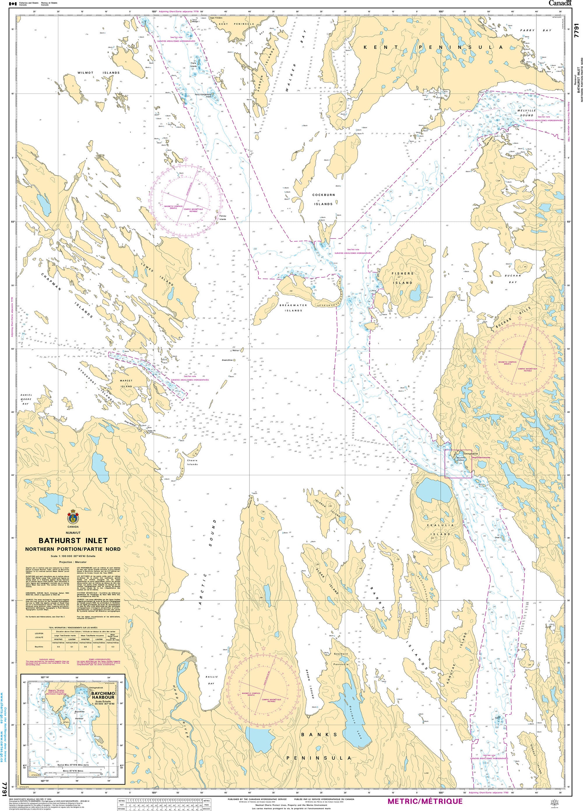 Canadian Hydrographic Service Nautical Chart CHS7791: Bathurst Inlet - Northern Portion/Partie nord