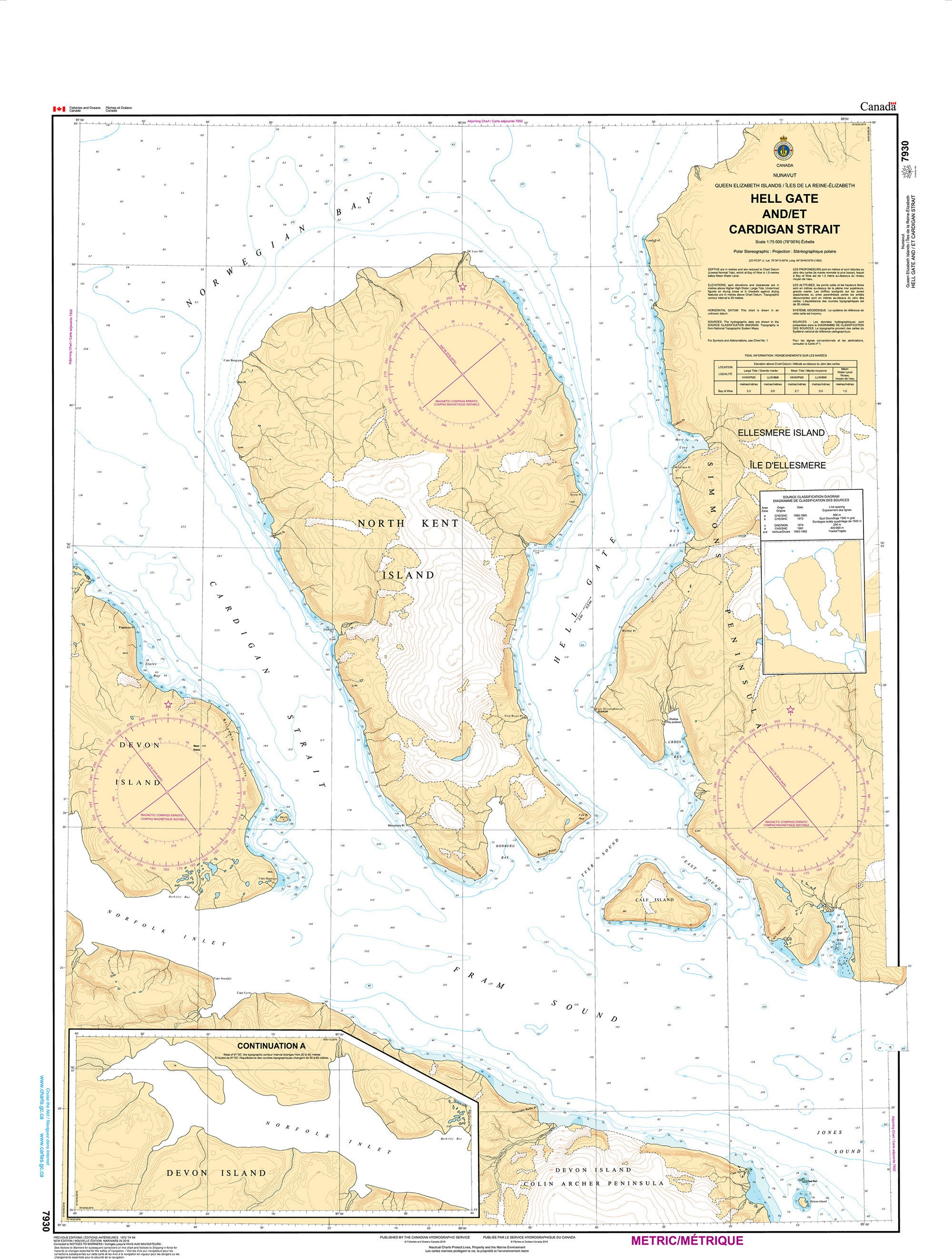 Canadian Hydrographic Service Nautical Chart CHS7930: Hell Gate and Cardigan Strait