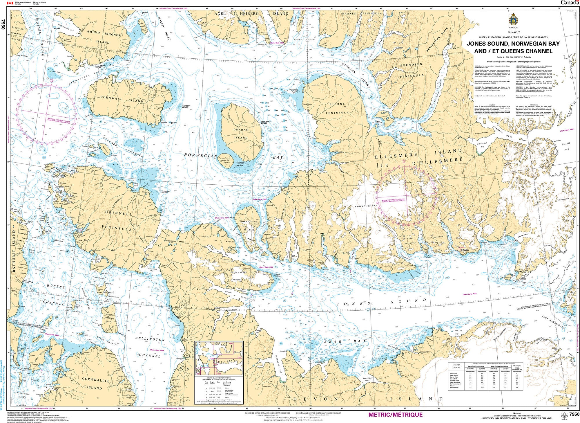 Canadian Hydrographic Service Nautical Chart CHS7950: Jones Sound,Norwegion Bay and Queens Channel