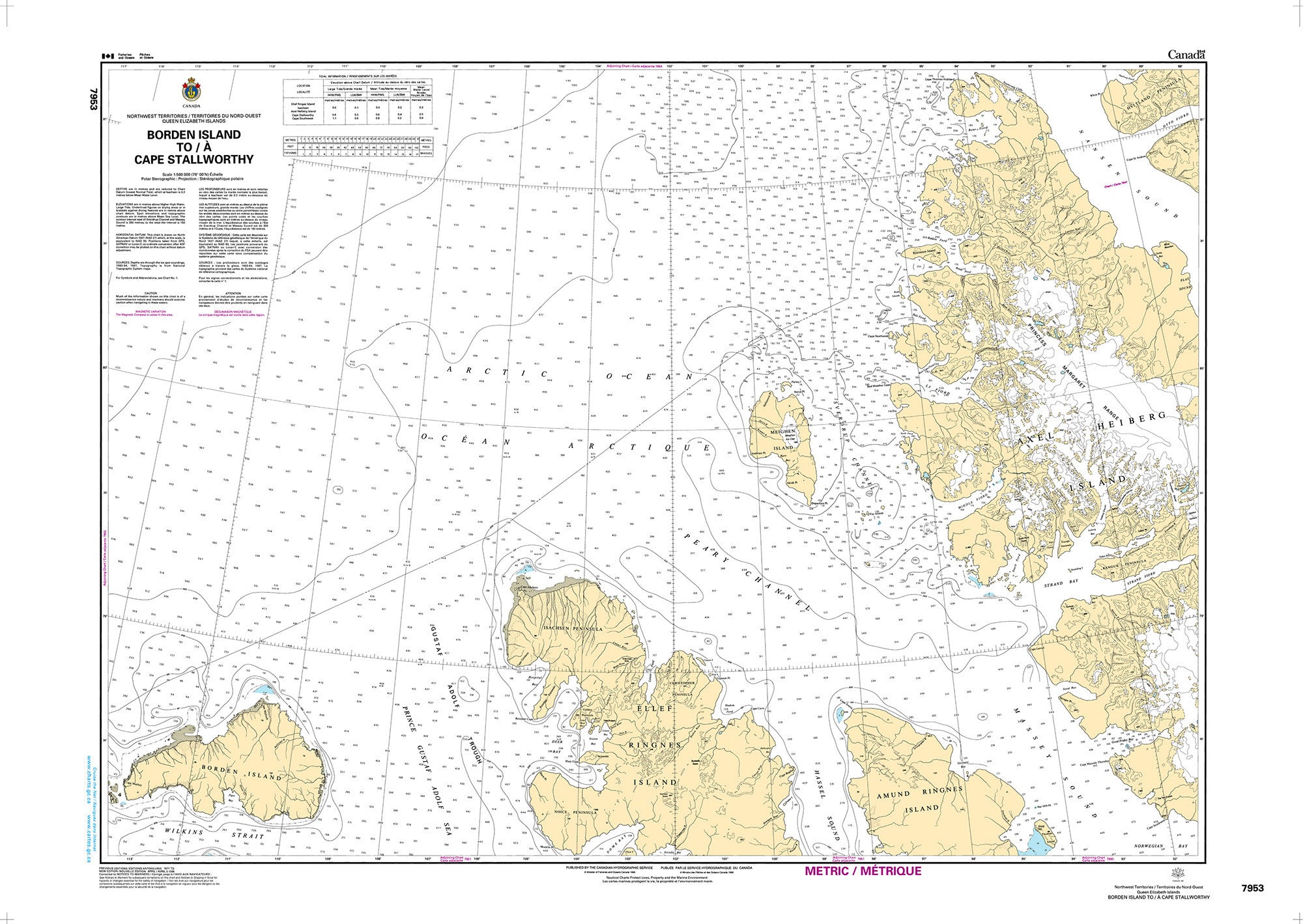 Canadian Hydrographic Service Nautical Chart CHS7953: Borden Island to/ À Cape Stallworthy