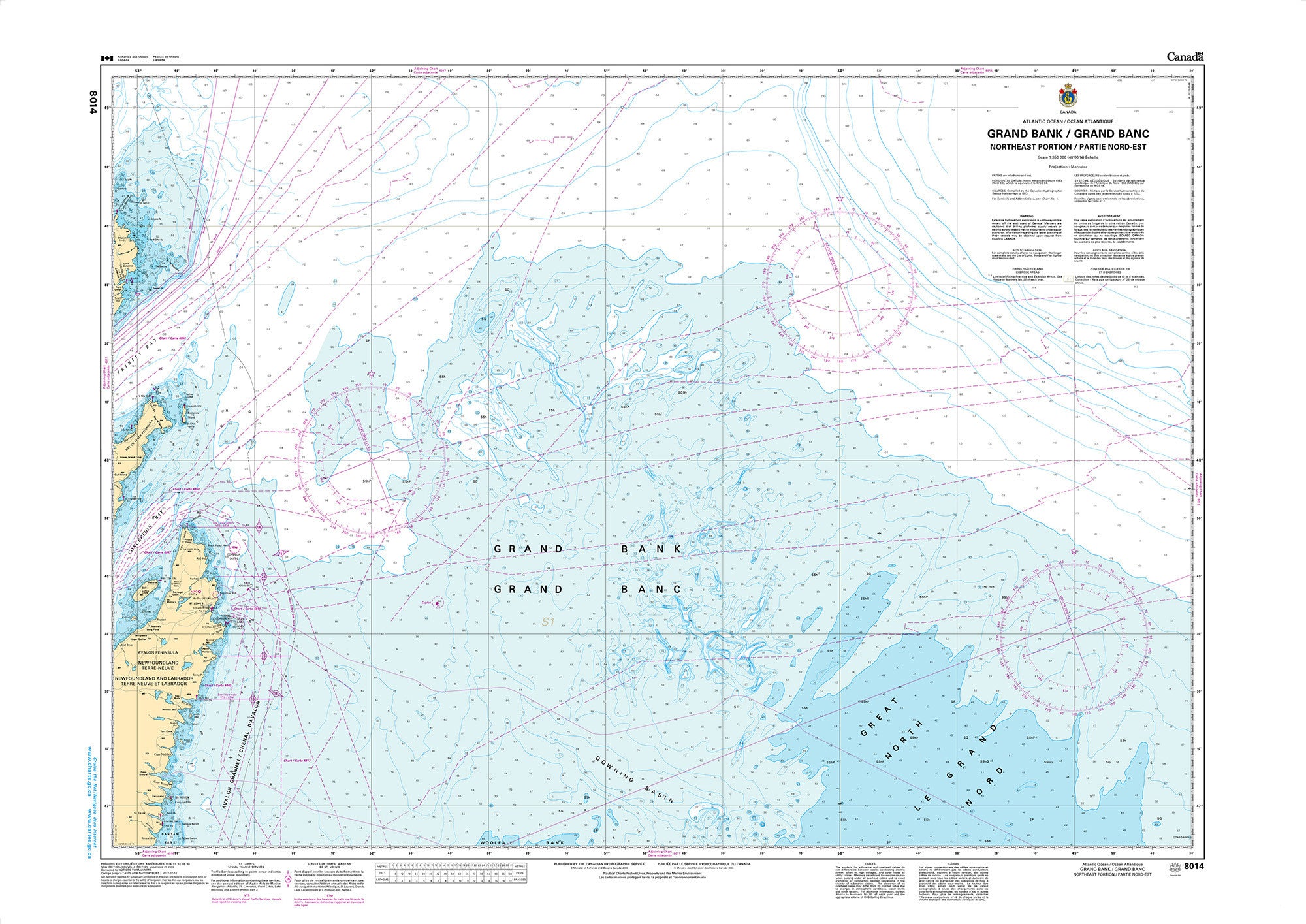 Canadian Hydrographic Service Nautical Chart CHS8014: Grand Banc/Grand Bank (Northeast Portion/Partie-nord-est)