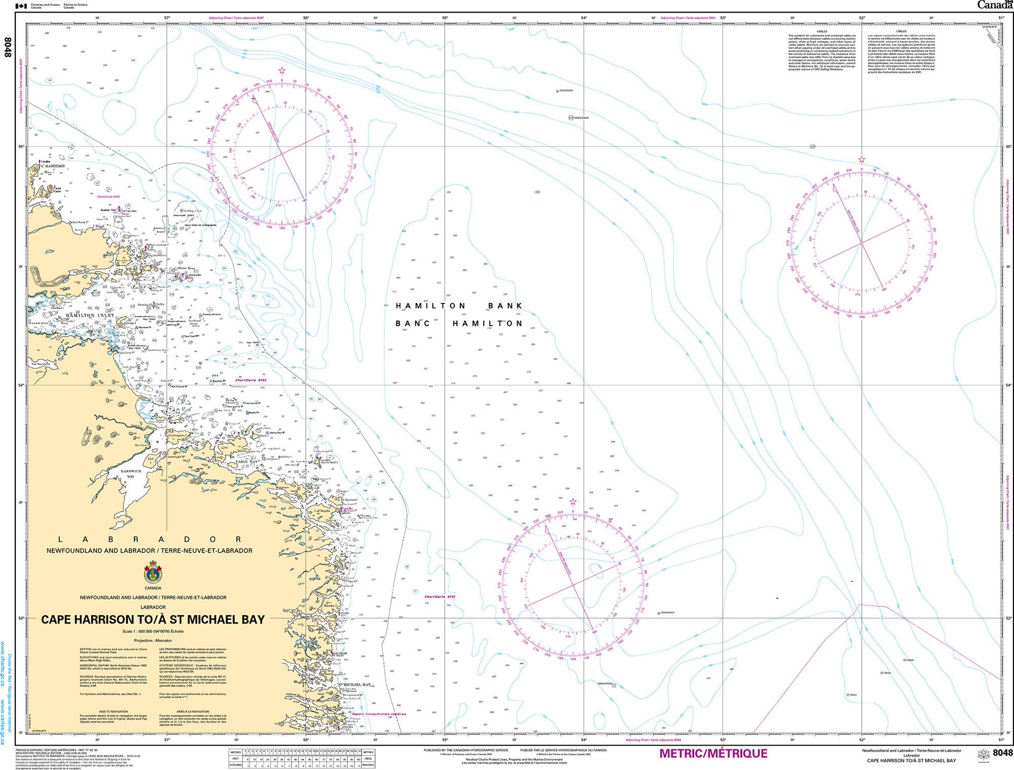 Canadian Hydrographic Service Nautical Chart CHS8048: Cape Harrison to/à St. Michael Bay