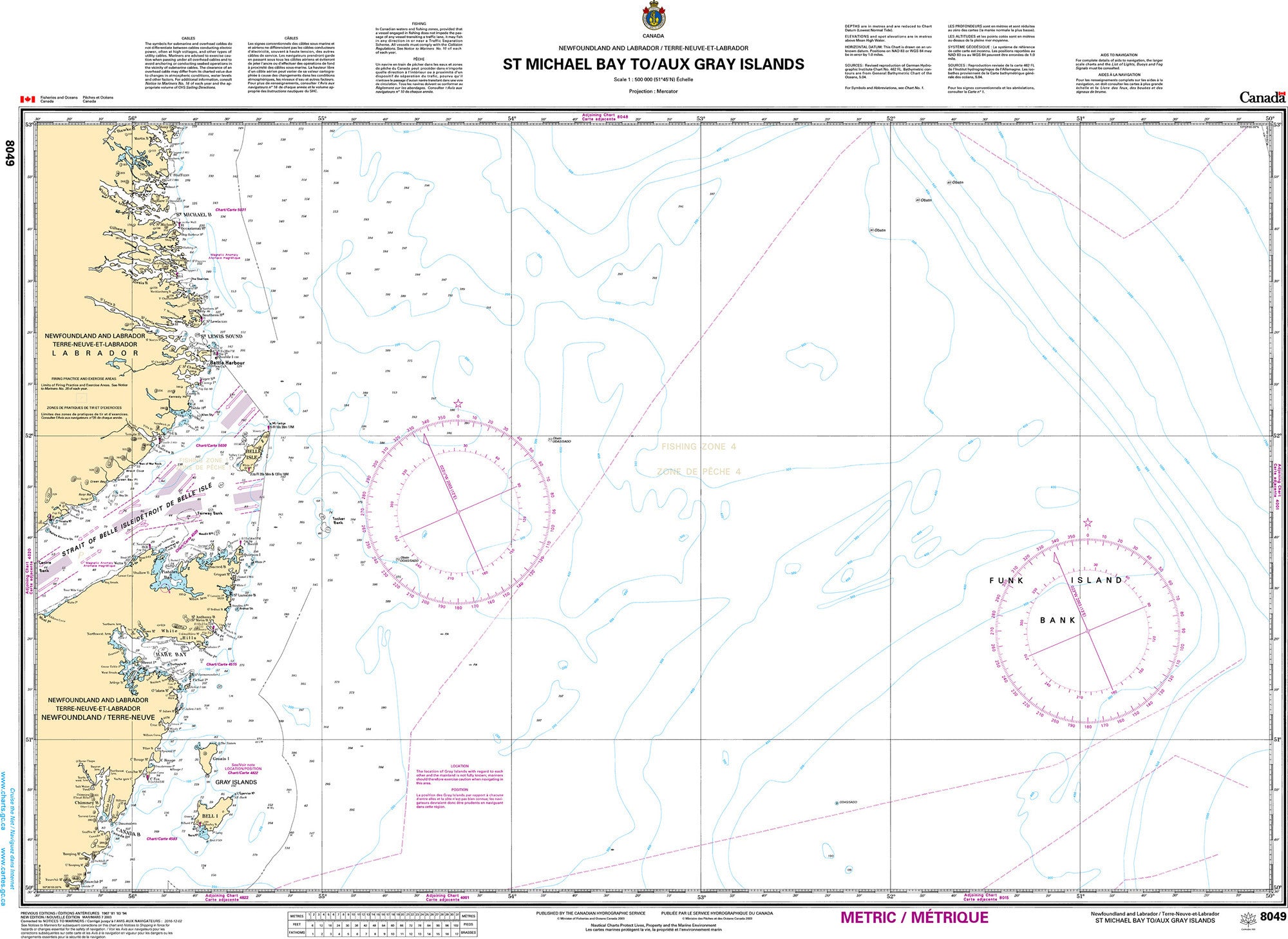 Canadian Hydrographic Service Nautical Chart CHS8049: St. Michael Bay to/aux Gray Islands