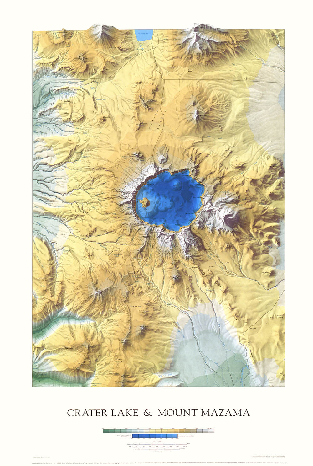 Crater Lake Topographic Wall Map By Raven Maps, 39" X 26"