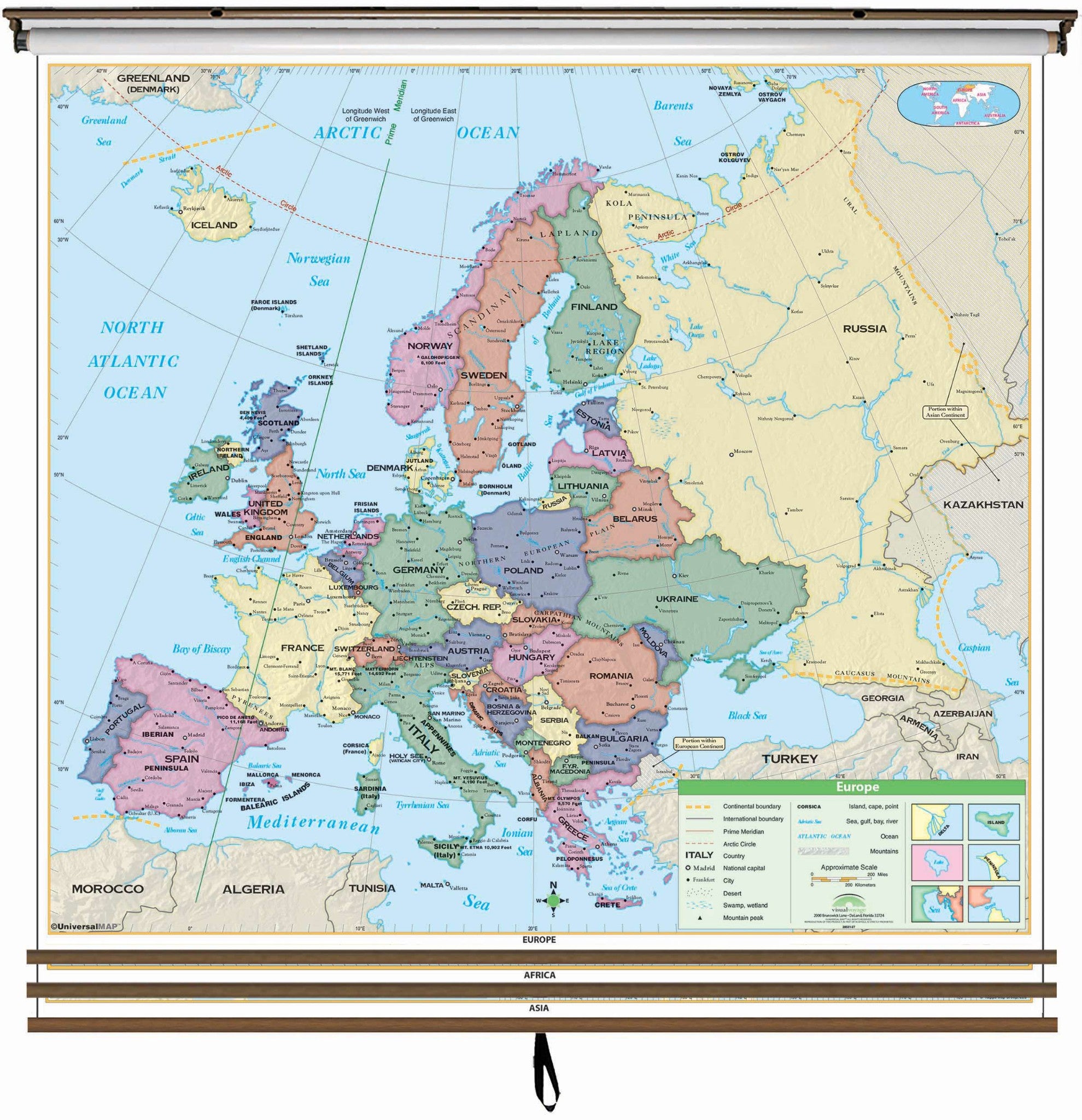 Kappa Map Group  Eastern Hemisphere Essential Wall Map Set On Roller W Backboard 3 Map Set