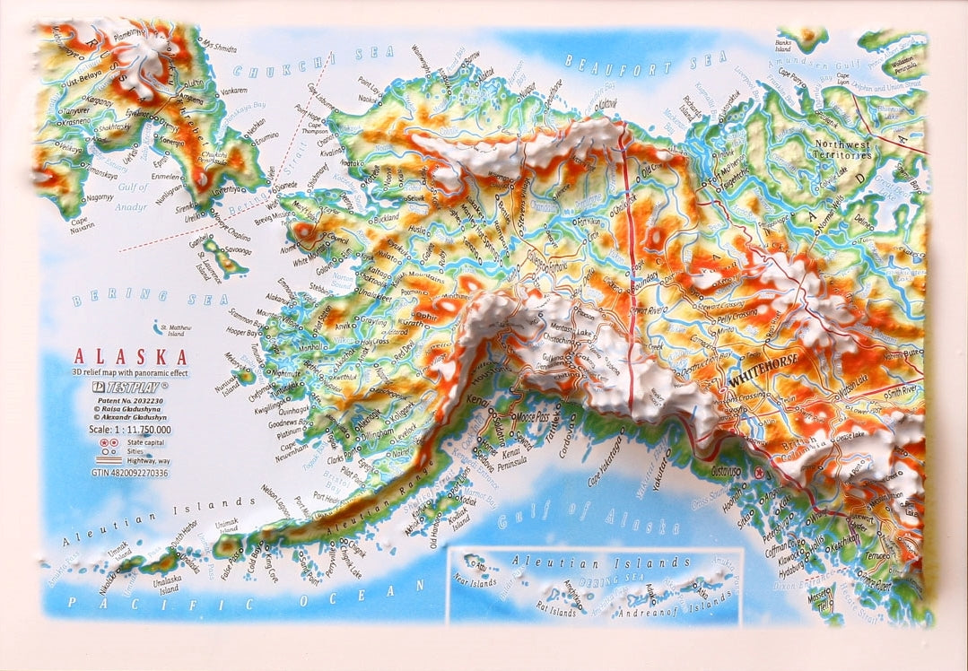 Alaska Three Dimension 3D Raised Relief Map - Gift size 12 inch x 9 inch
