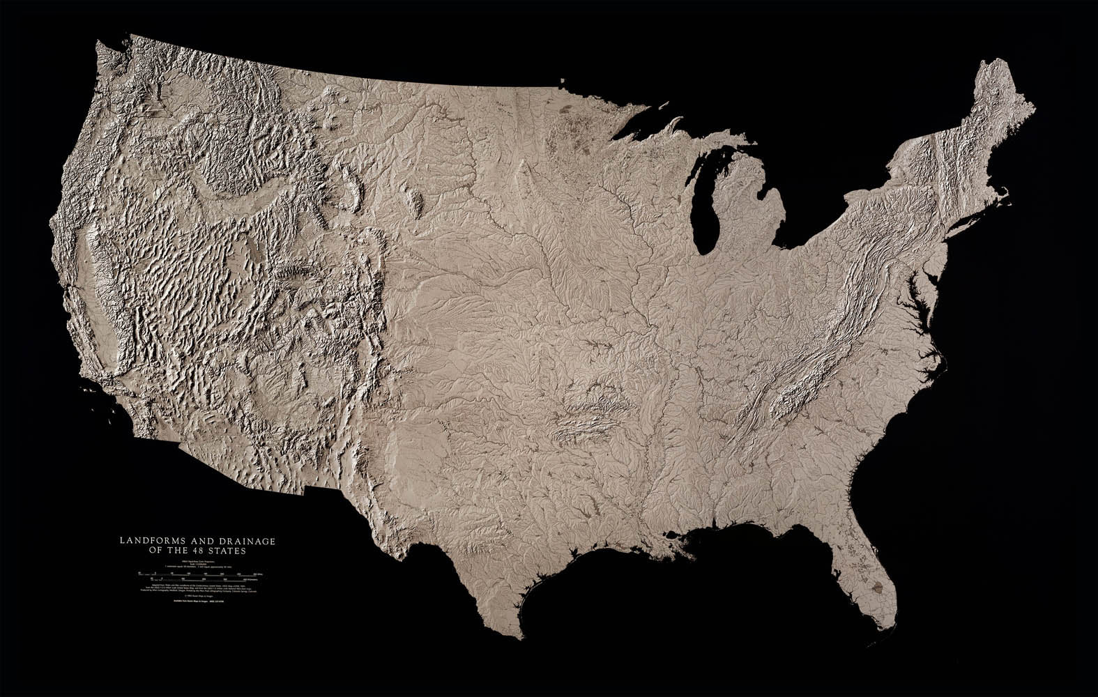 United States Landforms and Drainage Wall Map by Raven Maps, 37" x 58"